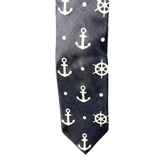 Men's CYBEROPTIX THE LAB Nautical Boat Anchor 100% Silk Silver Gray Neck Tie - Picture 2 of 4